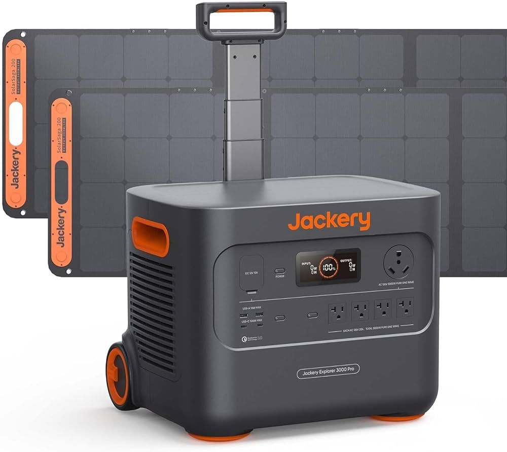 Jackery Solar Generator 3000 PRO 400W, 3024Wh Power Station with 2x200W Solar Panels, Fast Charging in 2.4 Hours, Intelligent BMS, 2xPD 100W Ports for RV Outdoor Camping & Power Outages Black, Orange | Amazon (US)