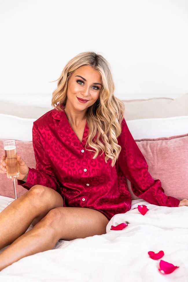 Into The Dark Red Satin Animal Print Lounge Top | The Pink Lily Boutique