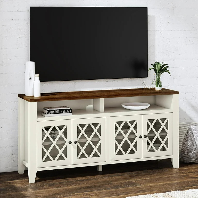 Better Homes & Gardens Trellis TV Stand for TVs up to 65", Ivory/Walnut - Walmart.com | Walmart (US)