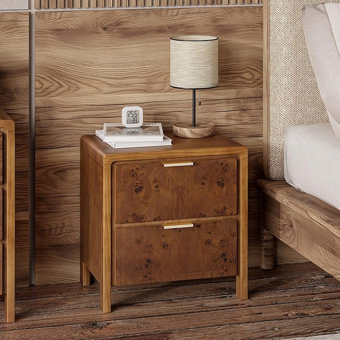 COZAYH Farmhouse Nightstand with 2 Drawer, Distressed Wood Rustic Accent Bedside Table, Burl Fini... | Amazon (US)