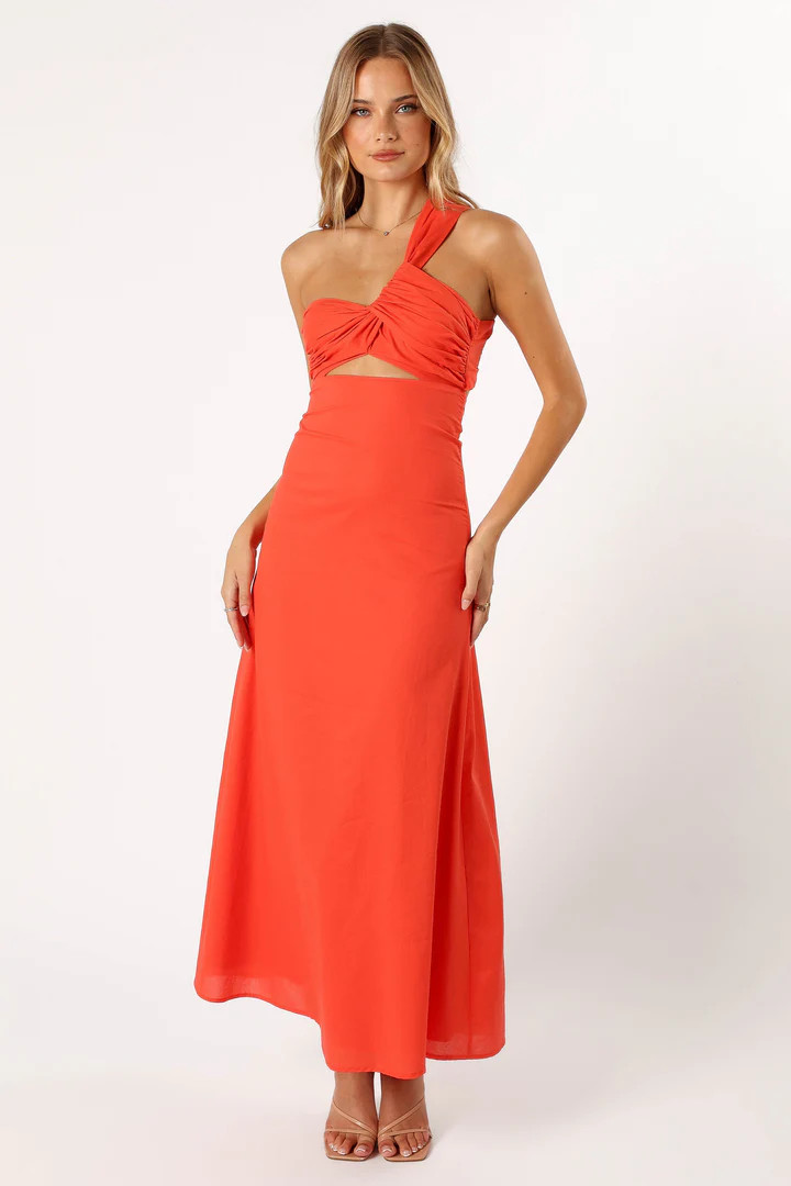 Luna One Shoulder Maxi Dress - Tangerine | Petal & Pup (US)