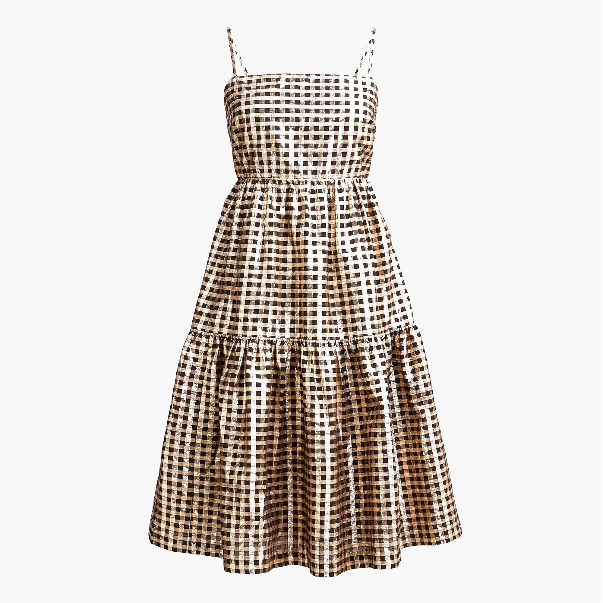 Lurex® gingham tiered mini dress | J.Crew Factory