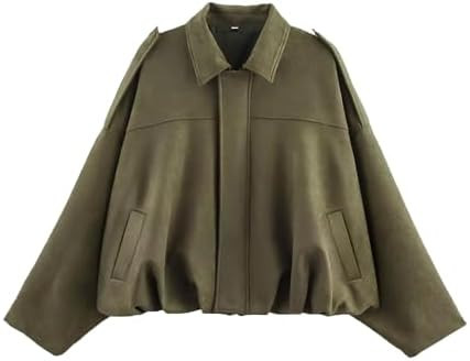 Bnigung Womens Faux Suede Bomber Jacket Casual Lapel Pilot Cropped Coat Oversized Motorcycle Jack... | Amazon (US)