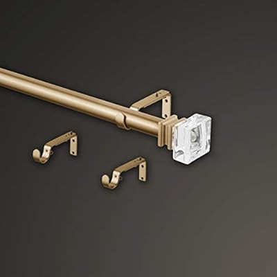 MODE Premium Collection Single Curtain Rod Set with Clear Square Finials - 36 to 72 in, Gold | Amazon (US)