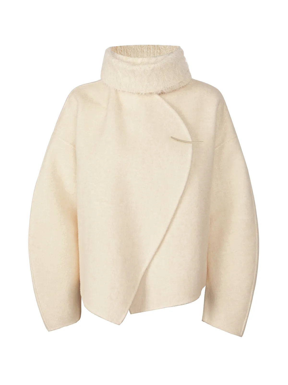 Cropped Woolen Jacket With Scarf | SDEER