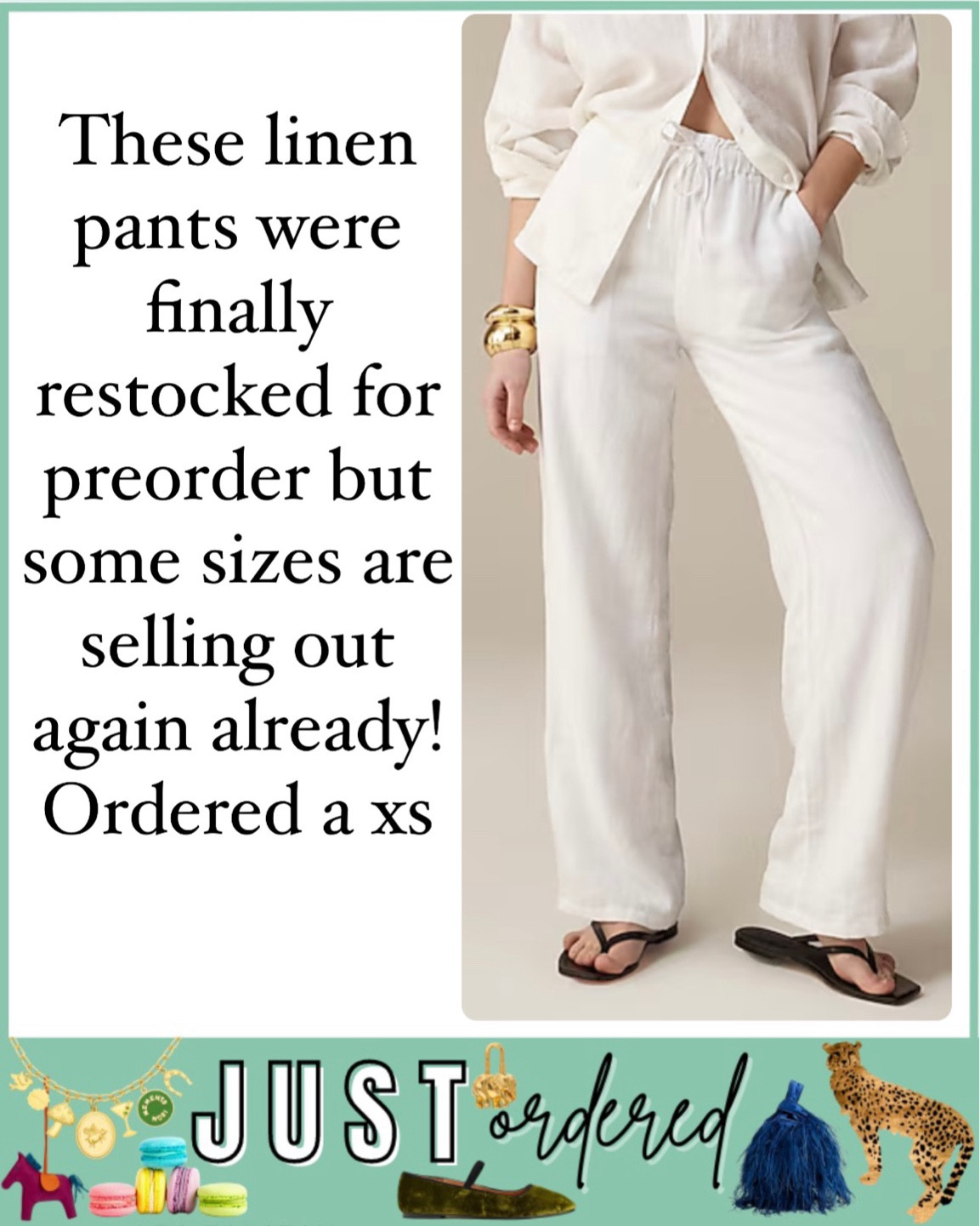 J crew white linen draw string pants finally restocked. Not letting these sell out again before I order!



#LTKStyleTip #LTKSeasonal #LTKFindsUnder100