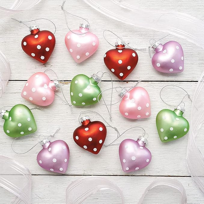 Lillian Vernon Glass Dot Heart Valentine's Day Ornaments - Set of 12, 3 of Each Color, Sparkling ... | Amazon (US)
