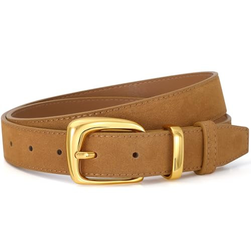 SANSTHS Women Suede Leather Belt for Dresses Jeans Fashion Gold Buckle Ladies Waist Belts,Brown,S | Amazon (US)