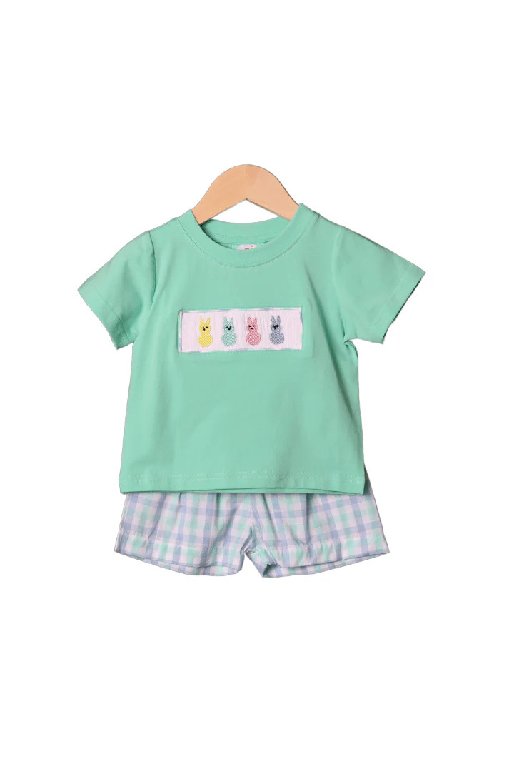 Smocked Peep Mint Plaid Short Set | The Smocked Flamingo
