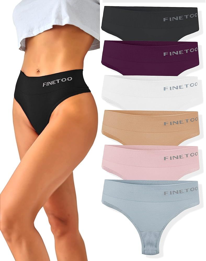 FINETOO 6 Pack High Waisted Thongs for Women, Nylon Spandex Panties Breathable Soft Stretchy Unde... | Amazon (US)