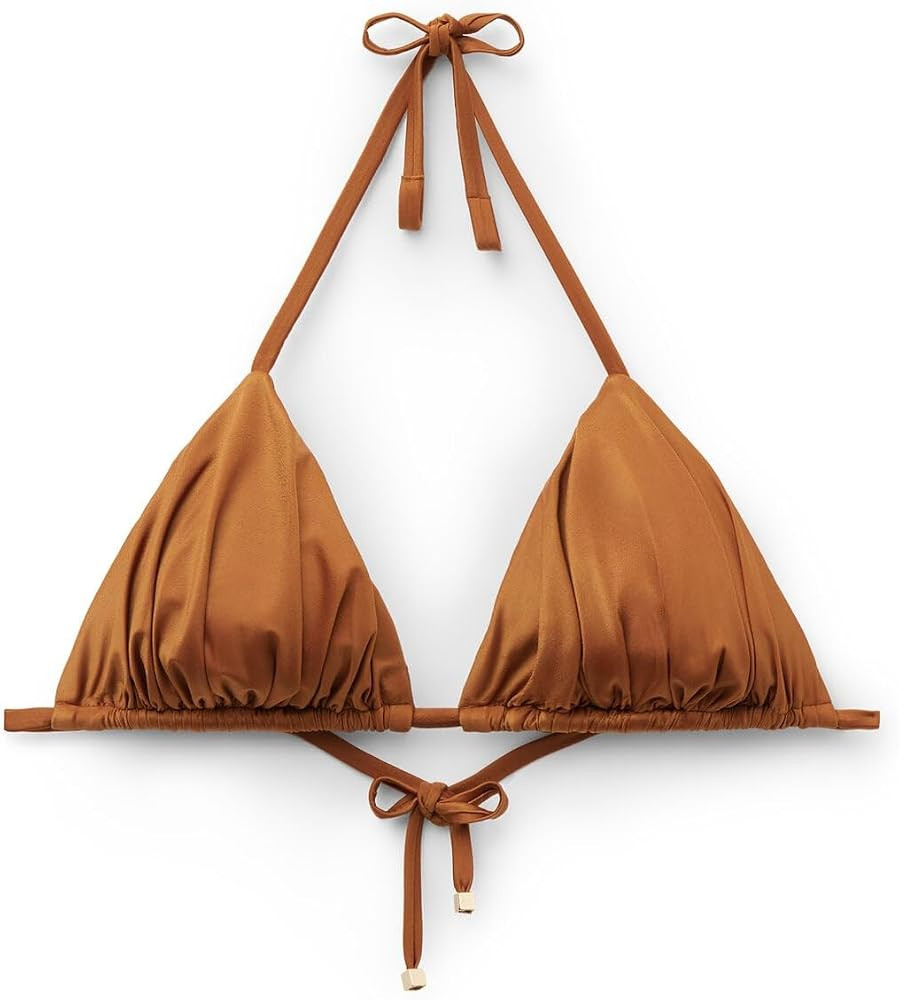 CALZEDONIA Shiny Satin Removable Padding Triangle Swimsuit Top Burnt Orange Top Caramel Top Brown | Amazon (US)