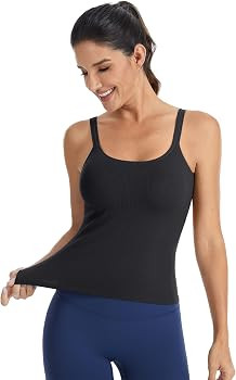 ATTRACO Ribflex Women Workout Crop Tops Built in Bra Ribbed U Back Yoga Gym | Amazon (US)