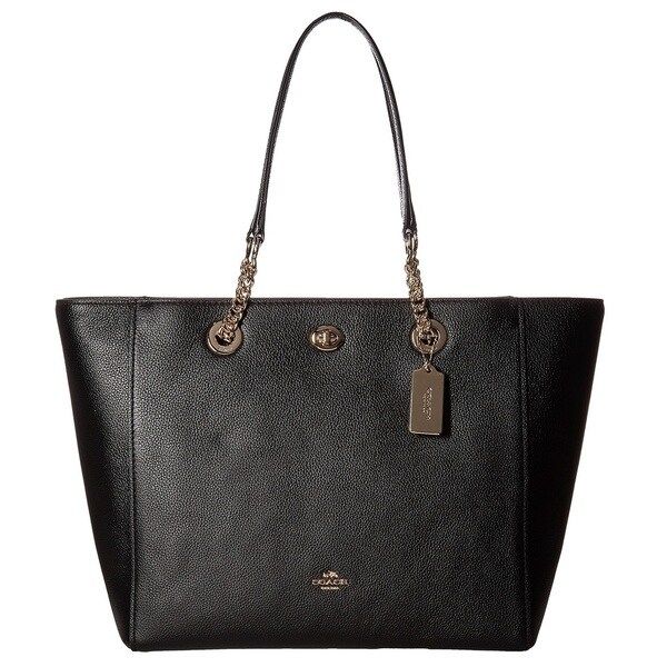 Coach Turnlock Small Black Leather Chain Tote Bag | Bed Bath & Beyond