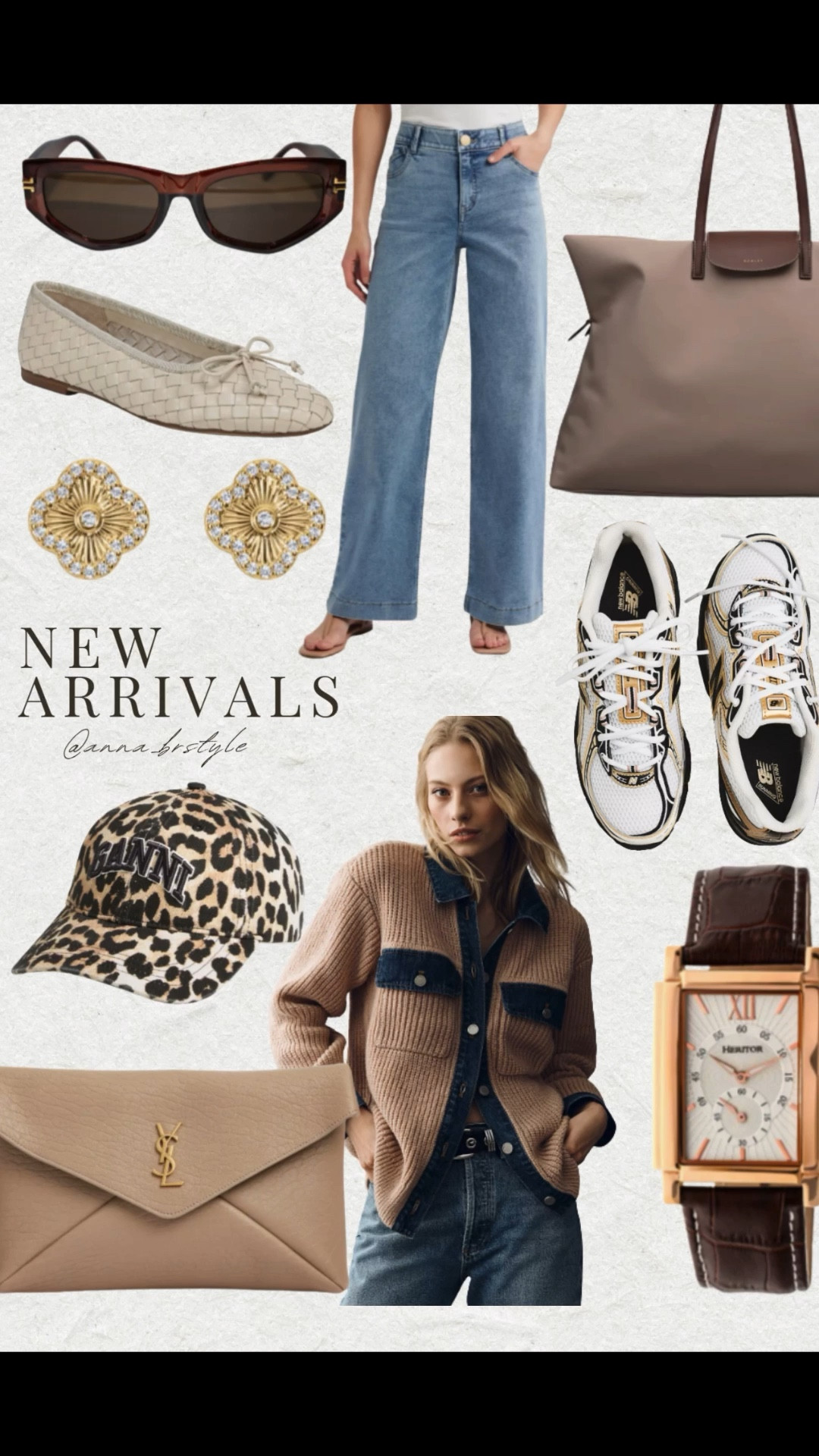 New arrivals for spring, spring trends, spring fashion, neutral clutch, jeans, woven flats, sneakers, leopard print cap, chic accessories, annabrstyle.

#LTKOver40 #LTKFindsUnder100
