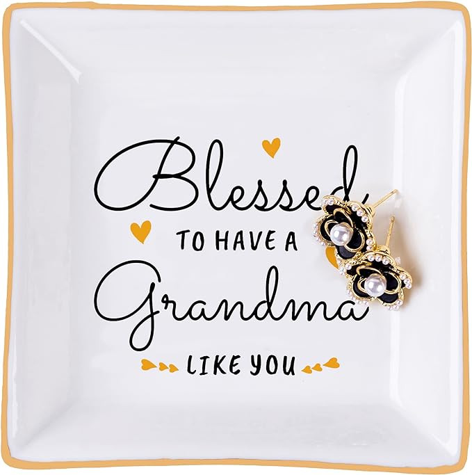 Piudee Grandma Birthday Gifts from Granddaughter Grandson, Gift for Grandma Jewelry Ring Dish Ble... | Amazon (US)