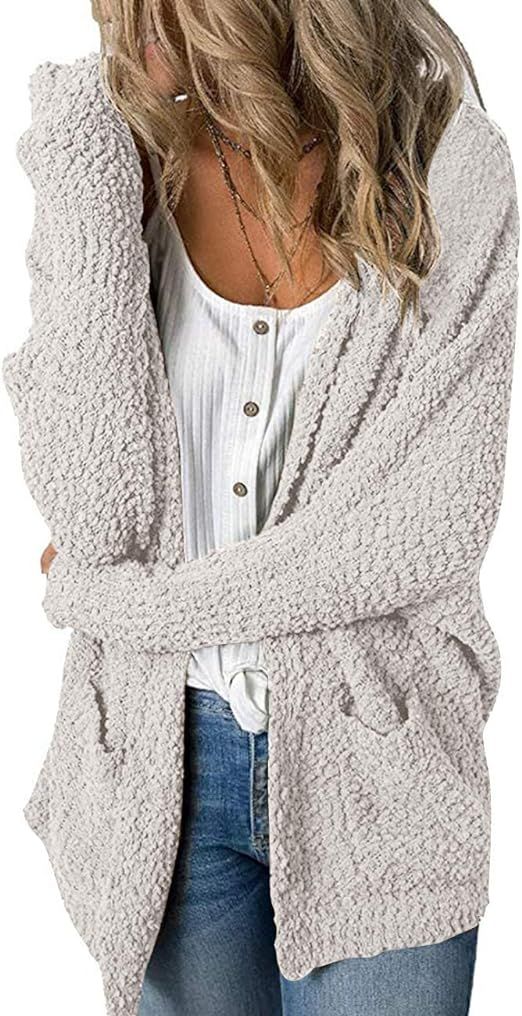 MEROKEETY Women's Long Sleeve Soft Chunky Knit Sweater Open Front Cardigans Outwear Coat | Amazon (US)