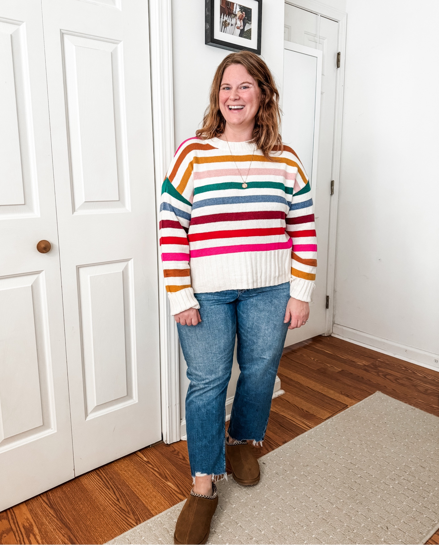 This rainbow sweater is so cute! Wearing an XL

#LTKMidsize #LTKCyberWeek #LTKFindsUnder50