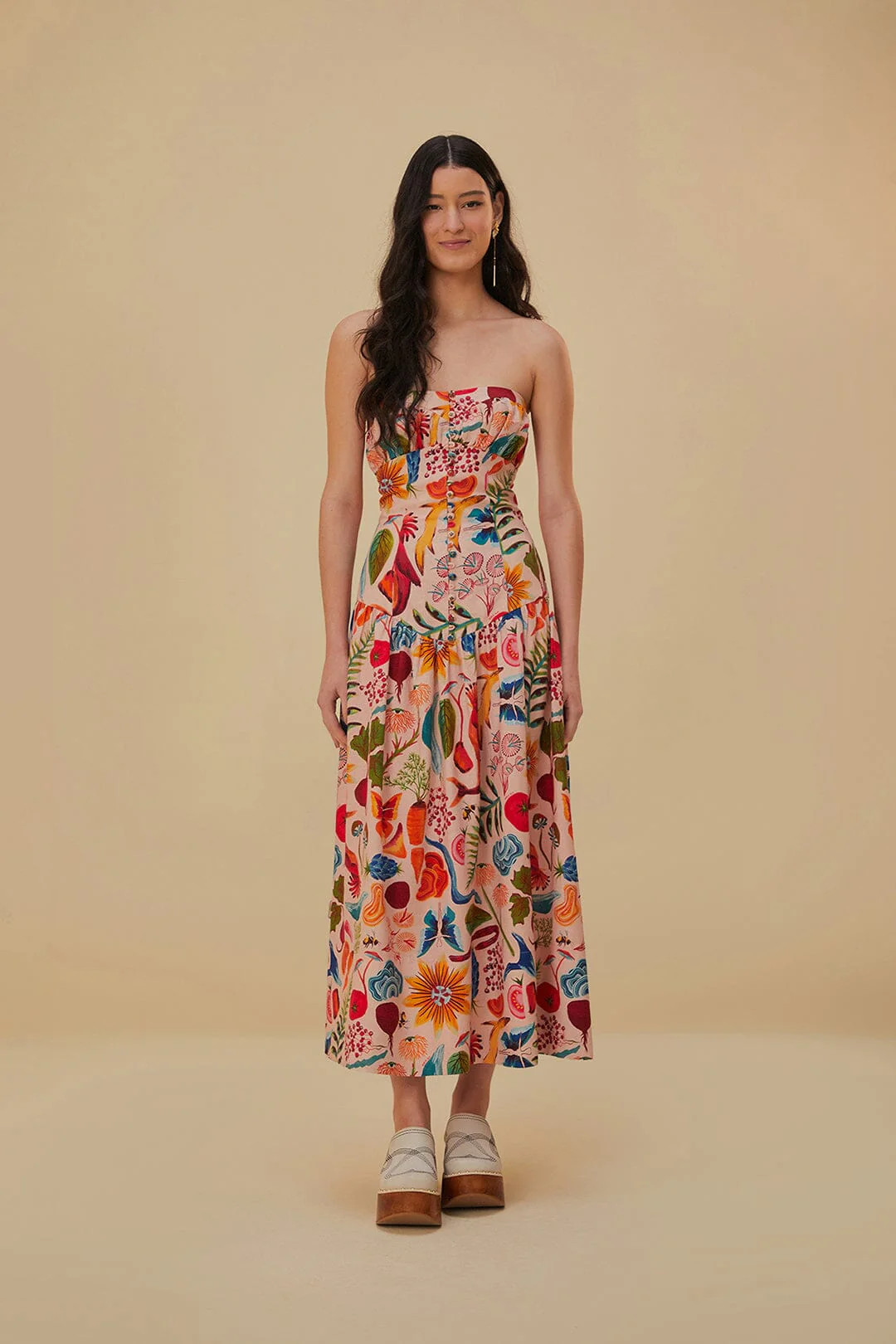 Beige Bright Farm Lenzing™ Ecovero™ Euroflax™ Maxi Dress | FarmRio (US)