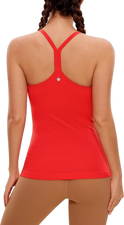 CRZ YOGA Seamless Workout Tank Tops for Women Racerback Athletic Camisole Sports Shirts with Buil... | Amazon (US)