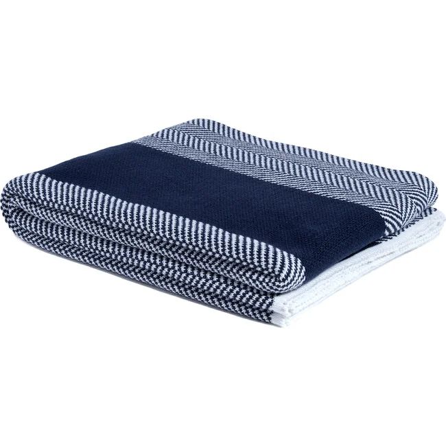 Eco Poly Herringbone Stripe Throw, Navy/White | Maisonette