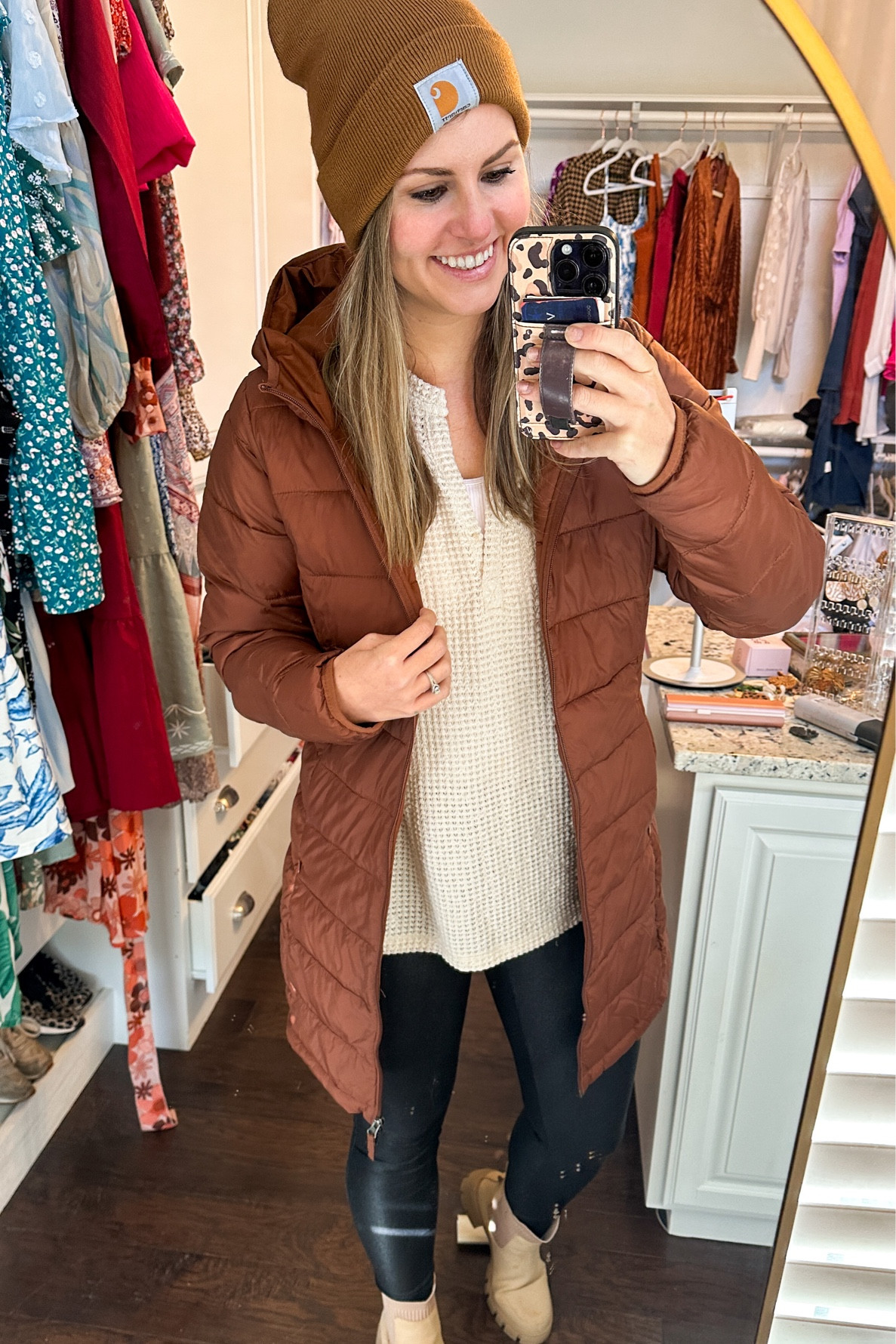 Casual mom life outfit ✨ 

Amazon puffer coat jacket, waffle knit Henley, faux leather leggings, amazon Chelsea lug boots. Fall outfit. Travel look. Mom style. Winter clothes. Outerwear. Amazon fashion finds. Leopard phone case. Walli cases: code DOROTHYPRO

#LTKSeasonal #LTKtravel #LTKfindsunder50