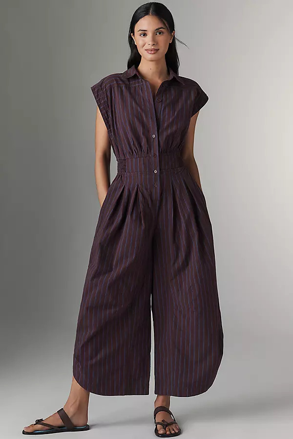 By Anthropologie Striped Shirting Parachute Jumpsuit | Anthropologie (US)