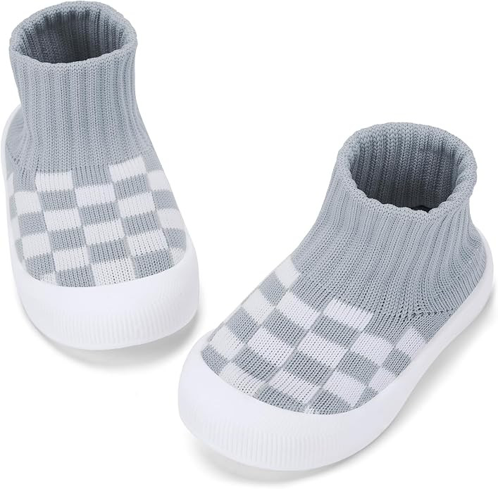 BACSAC Baby Boy Girl Sock Shoes Infant & Toddler Walking Shoes High Top with Knitted Checkered Up... | Amazon (US)