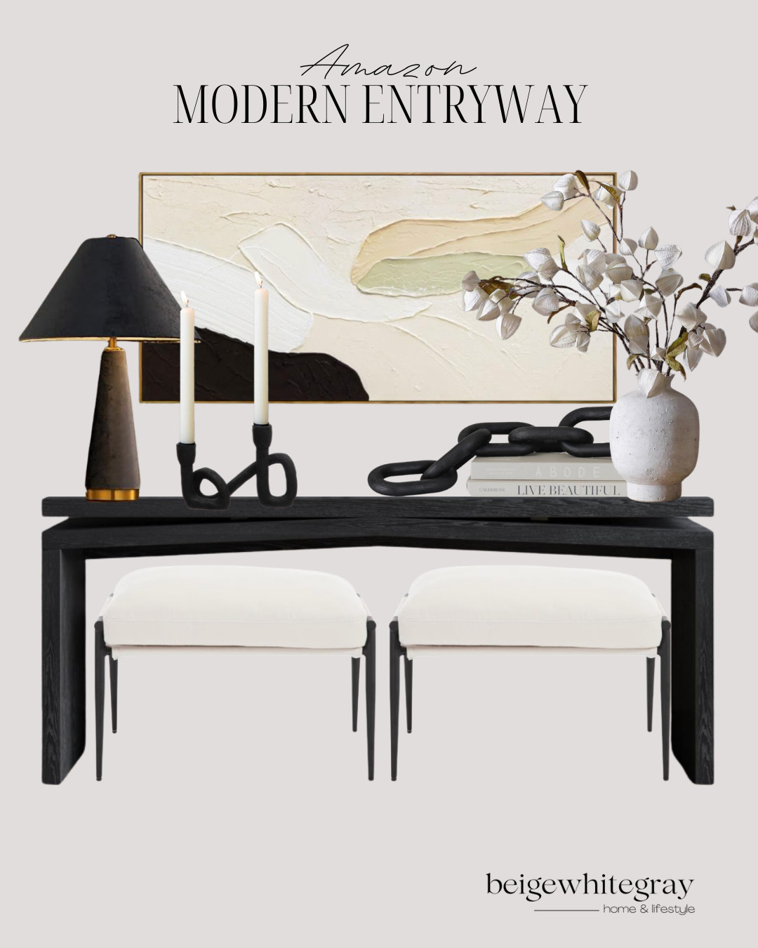 Amazon Modern Entryway, modern entryway decor, Amazon home finds, black console table, entryway styling ideas, neutral entryway, modern organic decor, oversized wall art, entryway bench ideas, decorative chain decor, black and cream decor, minimalist entryway, contemporary home styling, foyer inspiration, luxury entryway look, affordable home decor, Amazon decor favorites, designer inspired entryway, neutral home accessories, modern home aesthetic, entryway inspiration

#LTKHome