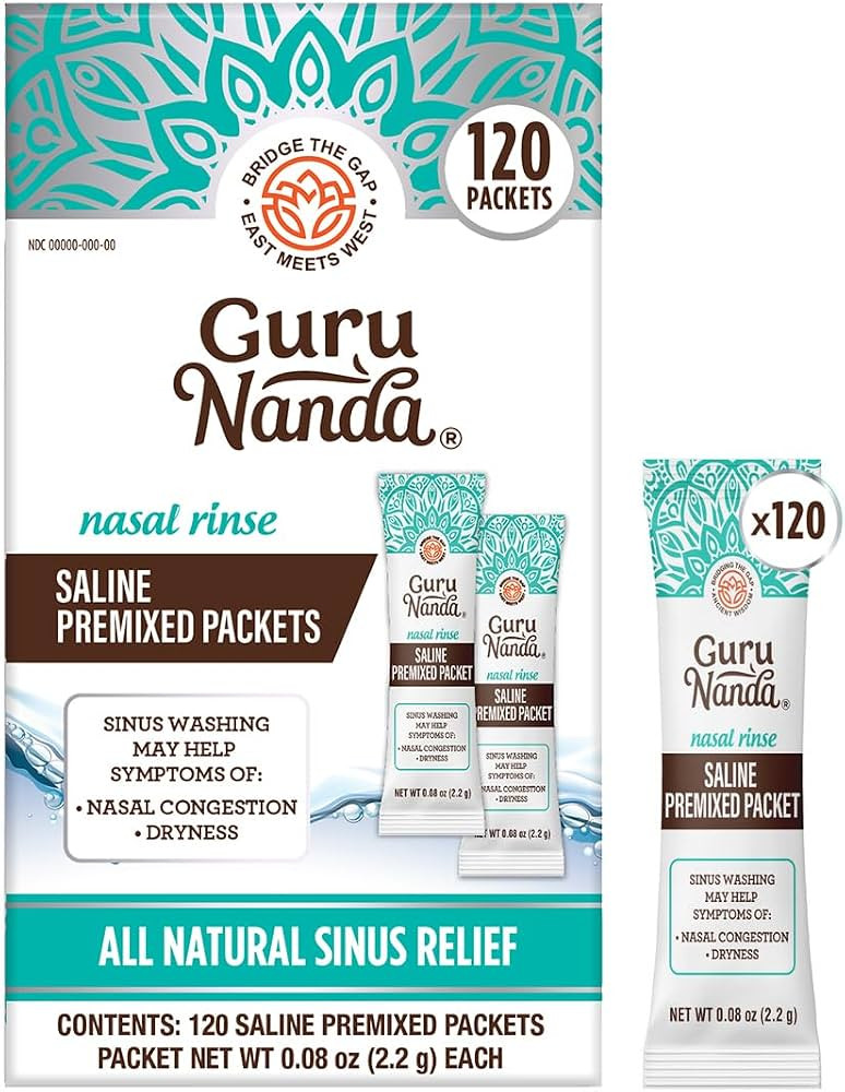 GuruNanda PreMixed Saline Packets for Nasal Rinse (120 Count), All Natural Sinus Rinse Packets to... | Amazon (US)