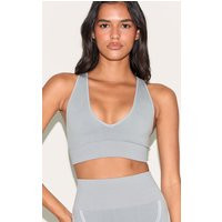 Grey Ribbed Seamless Sports Bra | PrettyLittleThing US