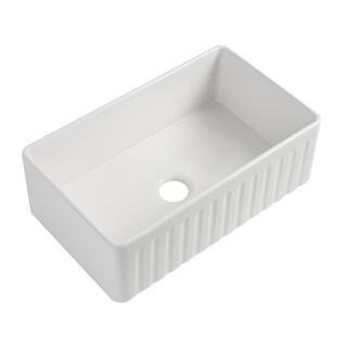 33 in. Farmhouse Single Bowl 16 Gauge White Fireclay Kitchen Sink | The Home Depot
