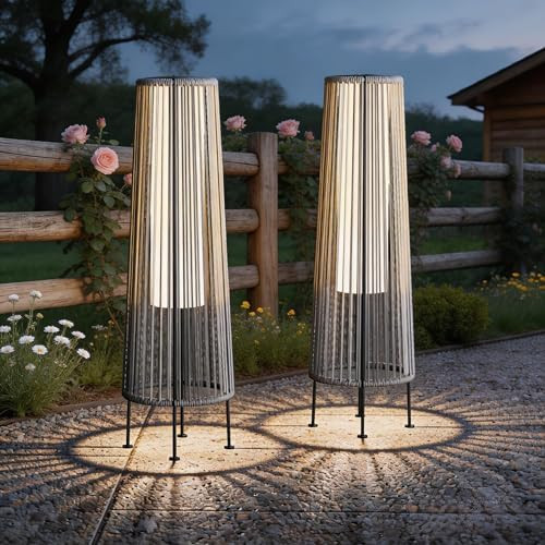 Grand patio Outdoor Floor Solar Light 2-Pack, Wicker Solar Patio Lamp Waterproof Outside Deck Lam... | Amazon (US)
