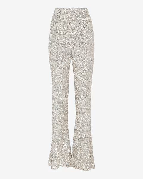 Super High Waisted Sequin Flare Pant | Express