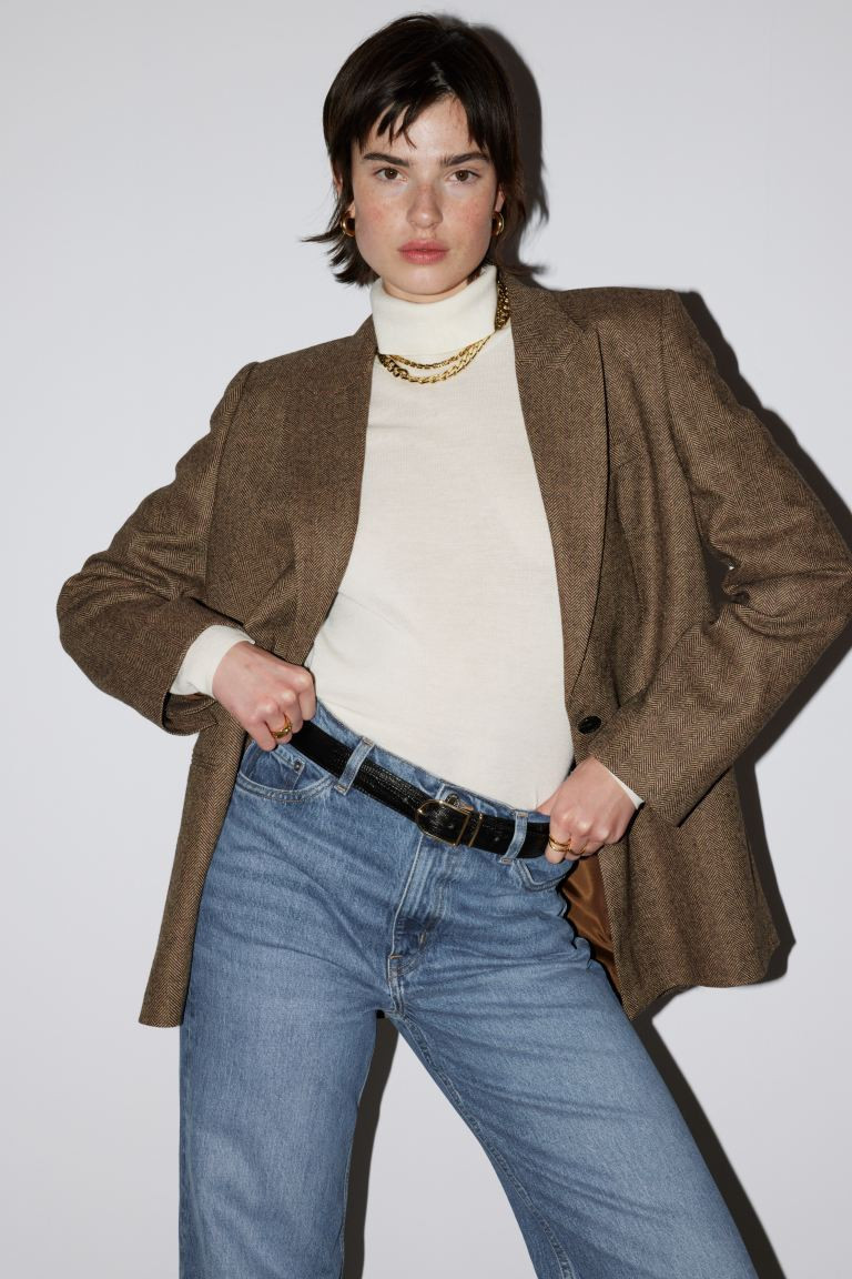 Oversized Pinstripe Blazer - Brown - Ladies | H&M GB | H&M (UK, MY, IN, SG, PH, TW, HK)