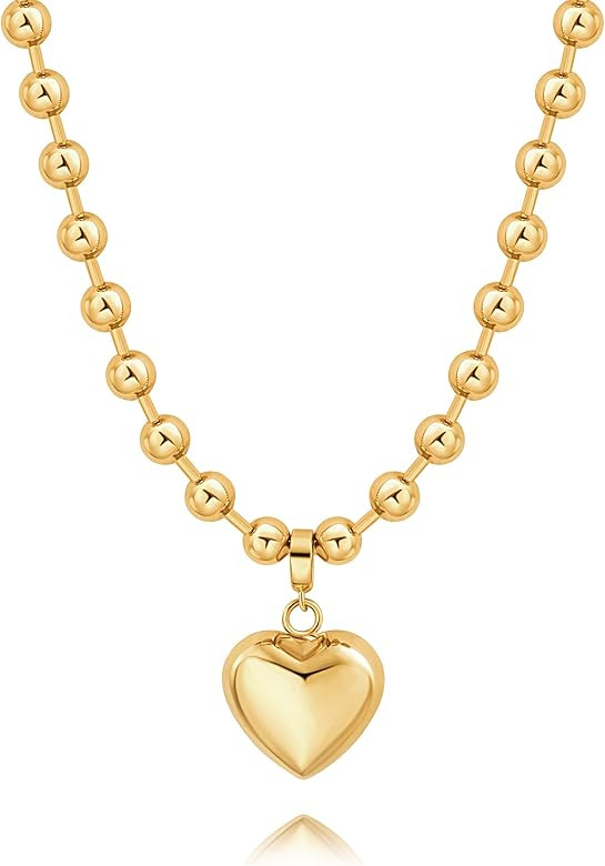 POTESSA 18K Gold Plated Pendant Necklace Medallion Coin Heart Y Shaped Chain Toggle Necklace for ... | Amazon (US)