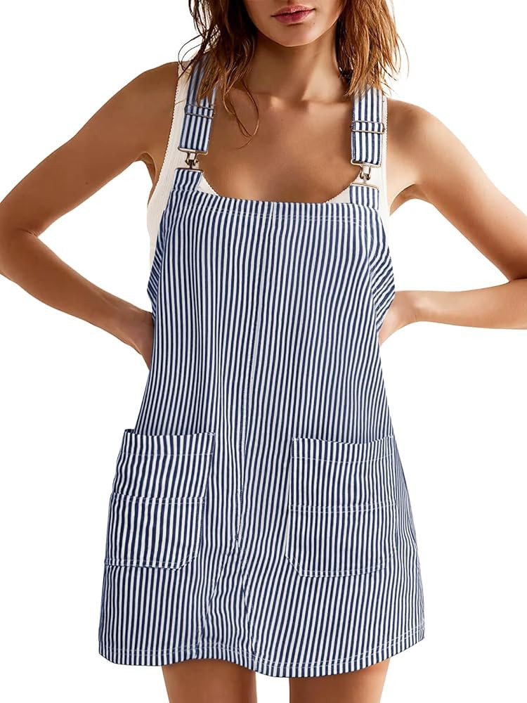 Yousify Womens Casual Denim Dress Summer Striped Overalls Romper Adjustable Straps Sleeveless Jea... | Amazon (US)