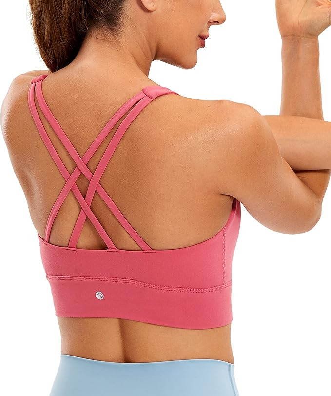 CRZ YOGA Womens Butterluxe Strappy High Neck Longline Sports Bra - Padded Criss Cross Back Workou... | Amazon (US)