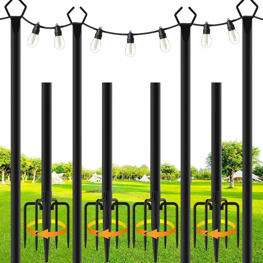 SINLEY 4 Pack String Light Poles,10 Ft Metal Poles with Fork for Outdoor String Lights,Outdoor Li... | Amazon (US)