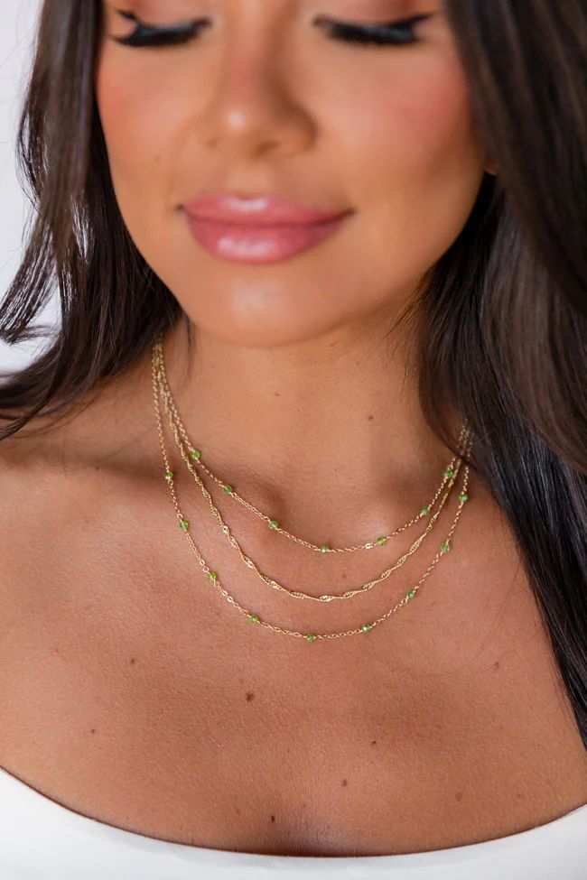 Green Beaded Layering Necklace | Pink Lily