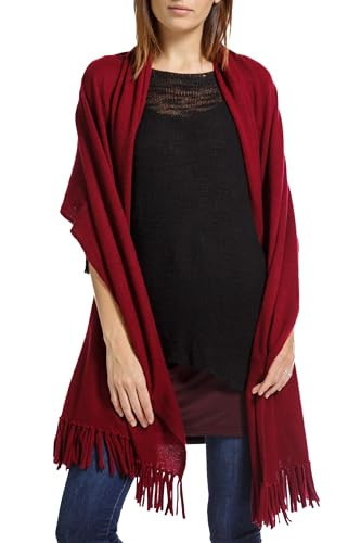Fishers Finery Women's 100% Cashmere Wrap Shawl with Fringe (Cabernet) | Amazon (US)