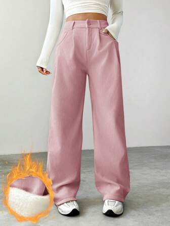 SHEIN EZwear Ladies' Solid Color Thickened Long Pants | SHEIN