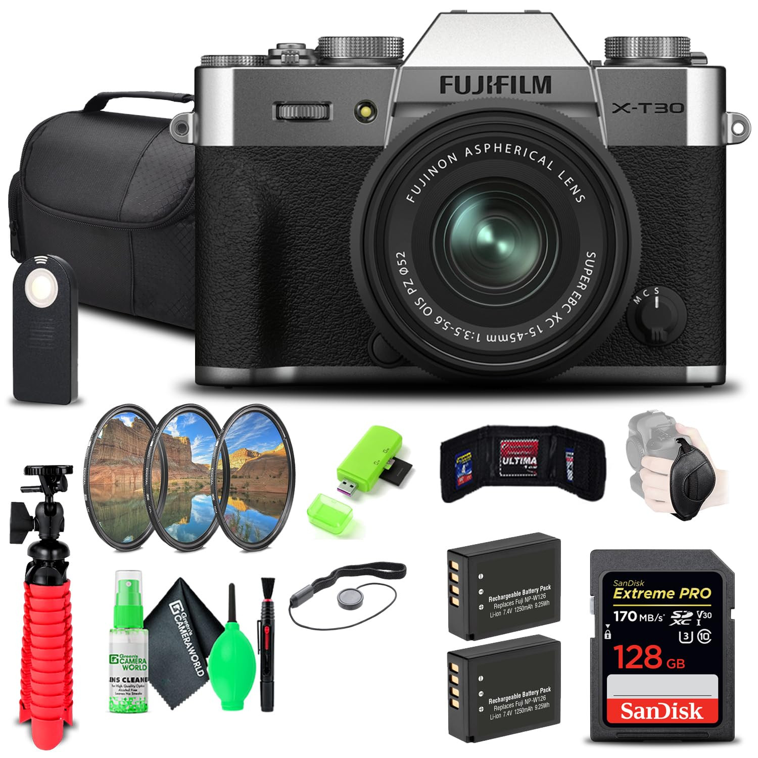 FUJIFILM X-T30 II Mirrorless Camera with XC 15-45mm OIS PZ Lens (Silver) (16759768) with 128GB Me... | Amazon (US)