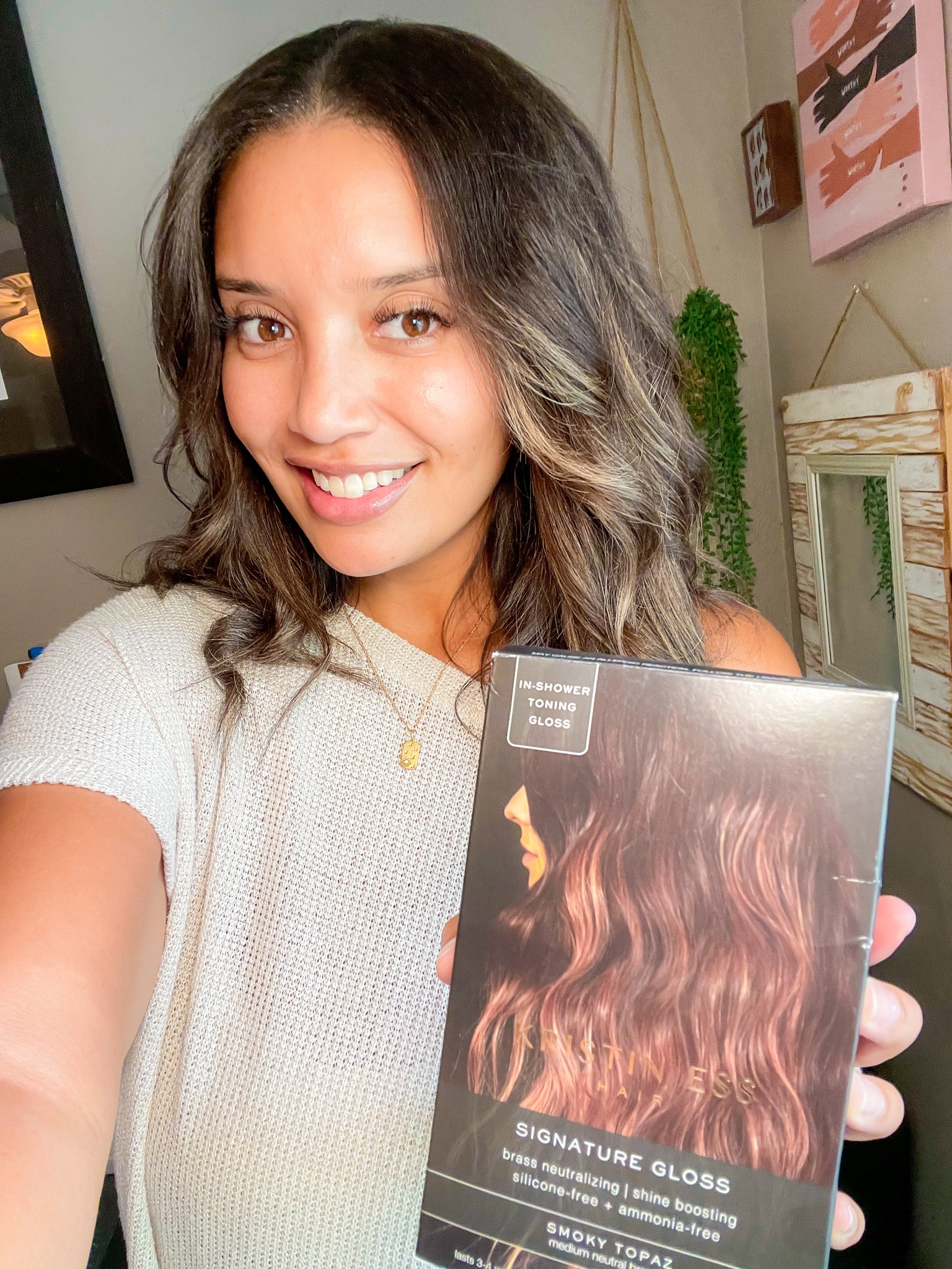 I haven’t been able to get my hair colored in over a year so I decided to do this little refresh from Kristen Ess! I used the Smoky Topaz Signature Gloss treatment. It’s silicone & ammonia free + it is brass neutralizing and shine boosting! My hair is so soft!!

#LTKstyletip #LTKunder50 #LTKbeauty