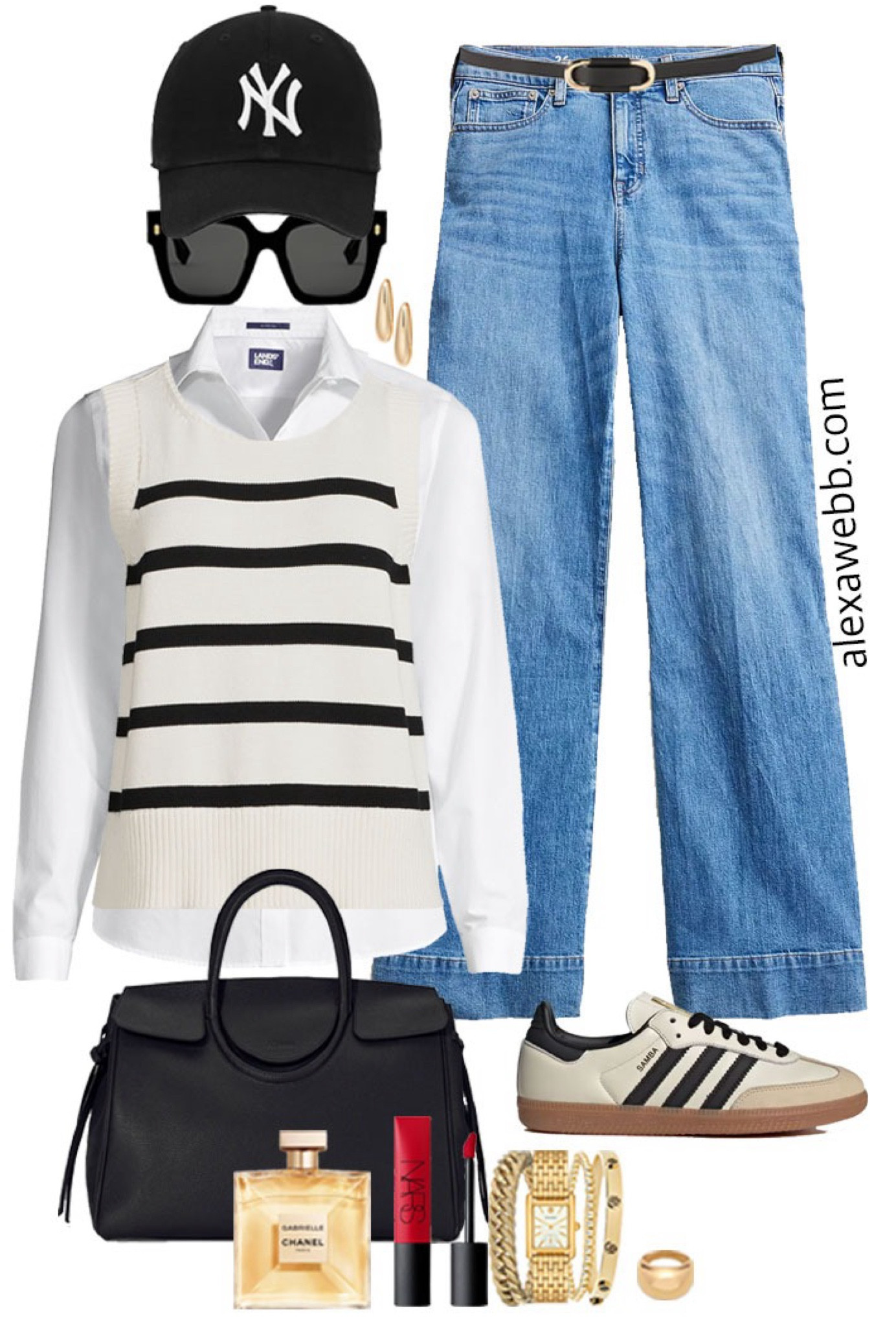 Plus Size Striped Sweater Vest Outfits - A plus size casual outfit for winter into spring with a striped sweater vest, flare jeans, and adidas sneakers. Alexa Webb #plussize

#LTKPlusSize #LTKStyleTip #LTKSeasonal