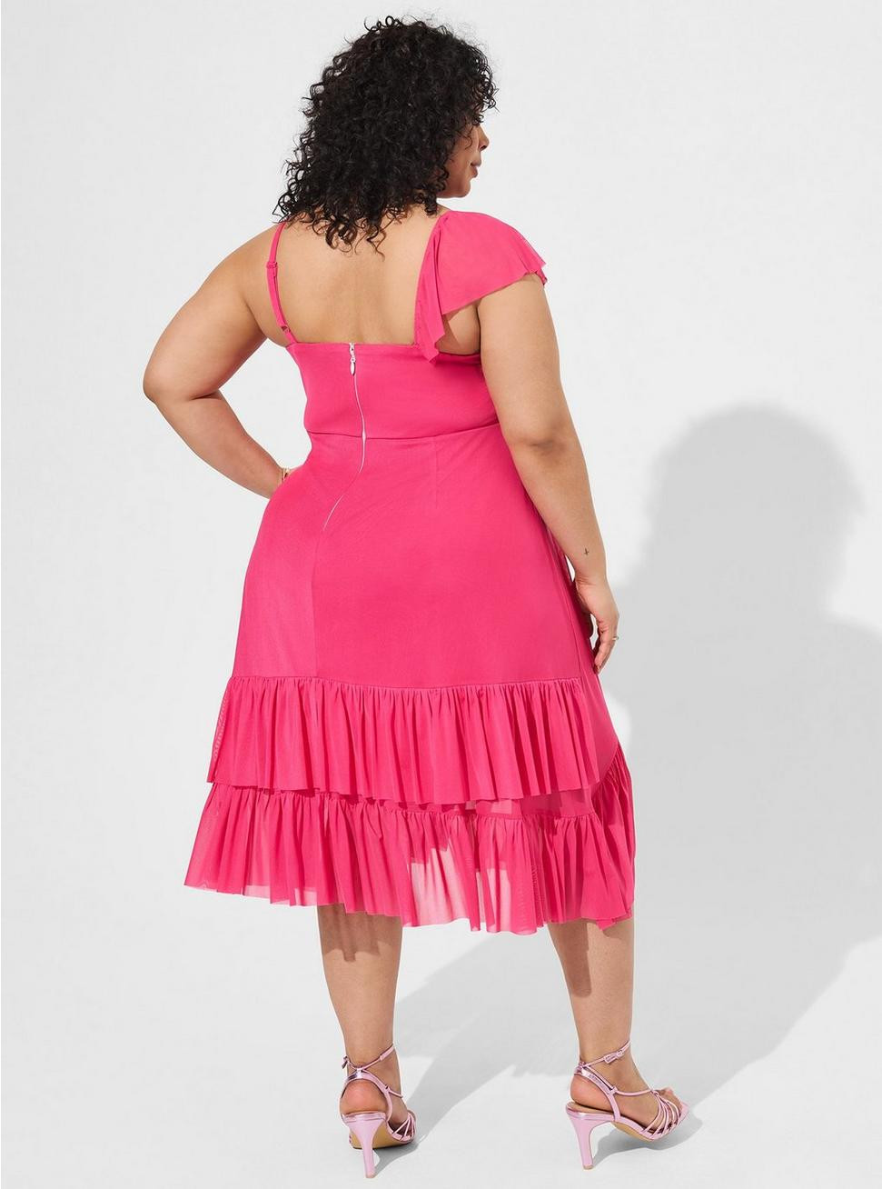 Midi Mesh Ruffle Surplice Dress | Torrid (US & Canada)