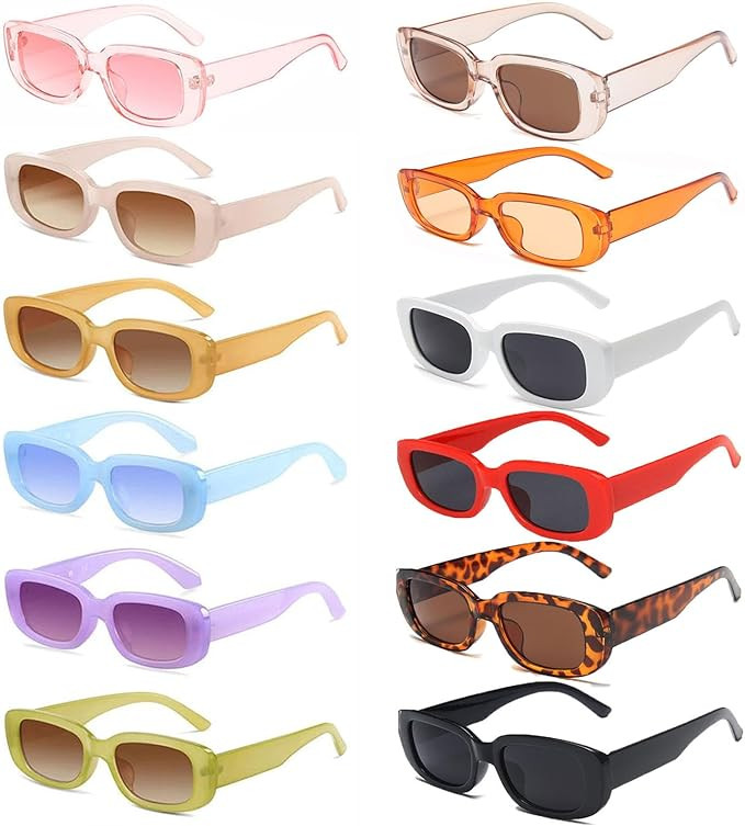 YQVIE 12 Pack Rectangle Sunglasses Bulk for Women Men Colorful Glasses for Bachelorette Party (12... | Amazon (US)