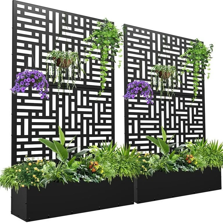 71'' H Metal Planter with Trellis Set of 2, Outdoor Raised Garden Bed for Climbing Plants, Trelli... | Walmart (US)