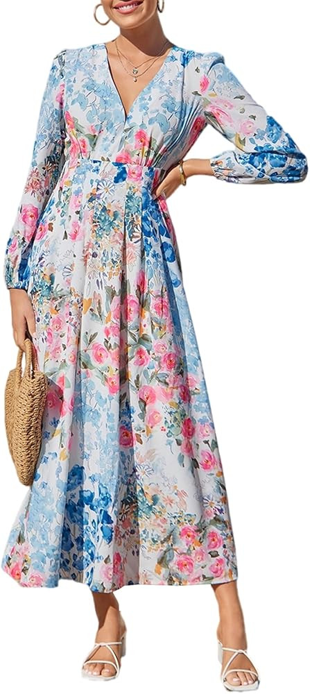 Sissyaki Womens Long Sleeve Summer Maxi Dress 2026 Floral Dress Spring Wedding Guest Dress | Amazon (US)