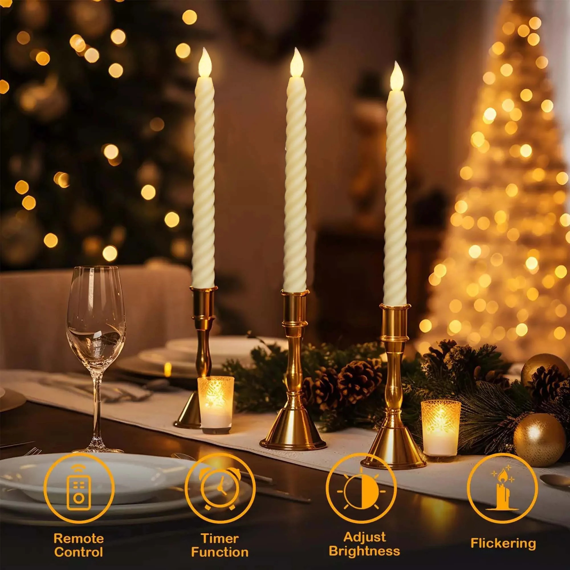 Conjunto de 6 velas cônicas sem chama torcidas HIDAWN com temporizador remoto, 25,5 cm (10,04"),... | Walmart (US)