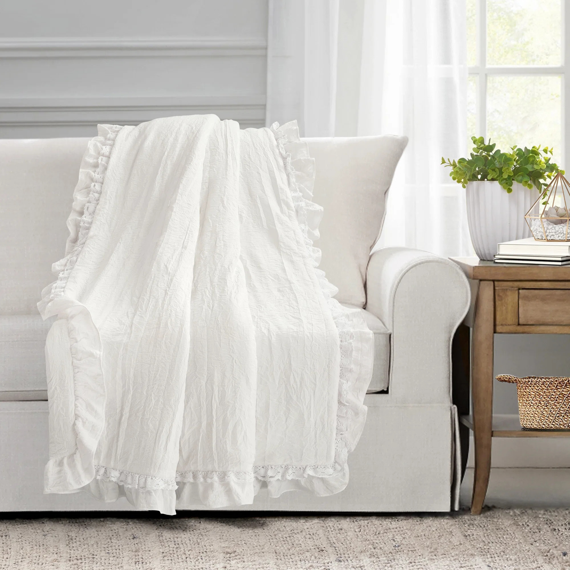Ella Shabby Elegance Ruffle Lace Throw | Wayfair North America
